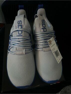 adidas Men's Light Gray Knit Sneakers with Blue Accents